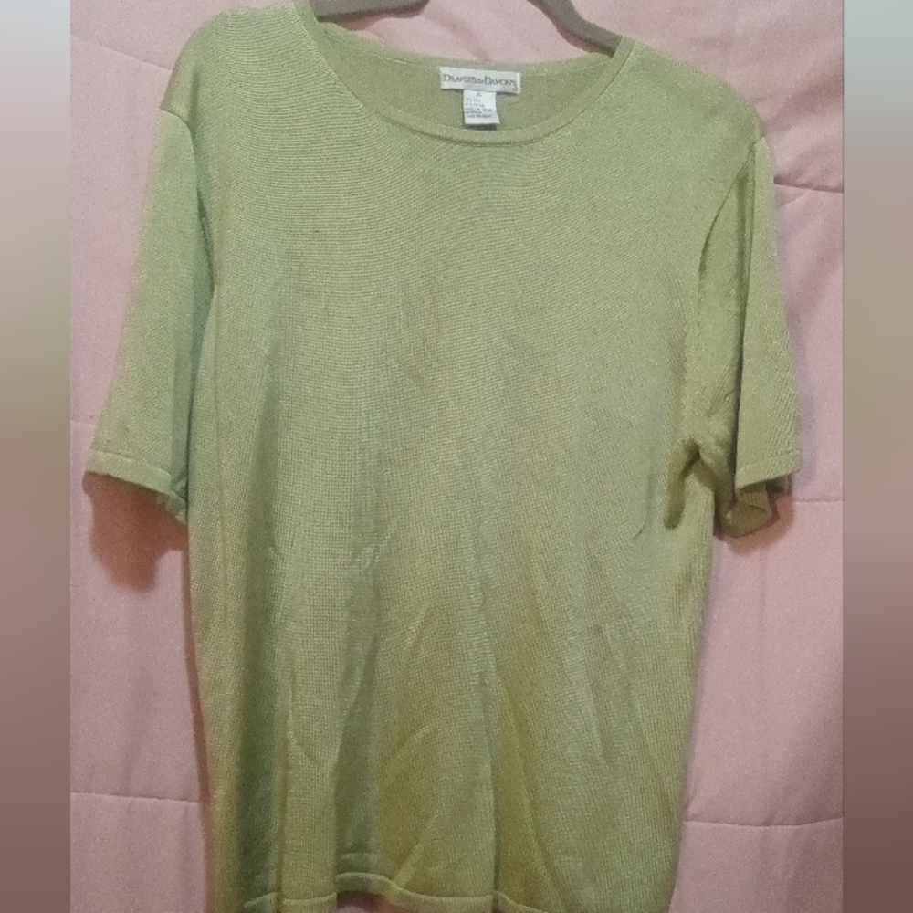 🐸 Preppy-To-The-Max Draper's&Damon's Short Sleeve Silk Knit Top Seafoam Size XL
